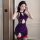 Sexy lace cheongsam sleepwear set featuring hookless backless design, romantic allure with elegant purple velvet and lace det...