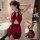 Sexy lace cheongsam sleepwear set - hookless backless romantic lingerie for couples & cosplay, featuring elegant red velvet w...