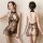 Sheer black lace cheongsam sleepwear set with backless cutout, embroidered floral details, and open-crotch design for bold al...