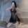 Sexy lace deep v babydoll nightgown featuring sheer mesh fabric, bow detail, perfect for small bust enhancement.