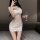 Woman in white lace embroidered bodycon nightgown set holding wine glass, showcasing seductive qqny sleepwear costume.
