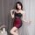Sexy lace lingerie set featuring a busty push-up tank top with red roses and a tight mini dress, perfect for naughty nightclu...
