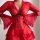 Red lace lingerie set with v-neck, bell sleeves, and picot trim.