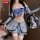 Sexy lace maid costume set - sheer mesh erotic lingerie outfit with peekaboo cutouts, featuring a blue bow top and matching s...