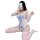 Woman in sheer floral lace bodysuit with mesh details and thigh-high stockings, elegant lingerie set for bedroom wear.