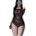 Woman wearing brown sheer mesh bodysuit with cut-outs, taking mirror selfie.