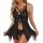 Sexy lace mesh v-neck cross-strap lingerie set featuring a bow and front slit, elegant design, perfect for european style sle...