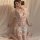 Sheer lace mesh sleep dress with floral embroidery, kimono-style tie front, high slit – seductive nightgown for romantic even...