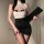 Woman modeling a sexy lace ol office outfit with sheer mesh bodycon dress, perfect for role play and secretarial costume sets...