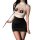 Woman wearing sexy lace ol office outfit with sheer mesh bodycon skirt and top, holding a whip for role play.