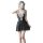 Woman wearing black lace open-front chemise with matching short robe, sheer seductive sleep dress for women.