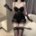 Sexy lace sheer babydoll dress with deep v neck, mesh design, elegant and seductive look for intimate wear.