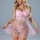 Sexy pink lace sheer sleep set for women – transparent strap nightgown with mesh lingerie pajama details.