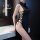 Sexy lace side-cutout cheongsam sleepwear set with vintage floral design, elegant black attire featuring intricate detailing.