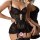 Woman modeling black lace sleep dress with sheer back, high slit, and garter belt; premium erotic lingerie set.