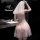 Woman in sheer lace bridal lingerie set with veil and gloves, showcasing elegant back design of the sexy sleep dress.