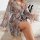 Woman wearing floral robe lingerie with ties and open back, designed for small bust enhancement.
