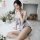 Sexy lace sleepwear set for women, breathable ice silk, comfortable and alluring nightwear.