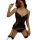 Woman in black lace babydoll bodysuit with garters, holding a red rose.
