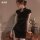 Elegant black velvet cheongsam sleep dress featuring lace trim, high slit, and cut-out details for plus-size allure.