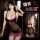 Woman modeling a black and pink lace underwire bodycon skirt set with sheer mesh, featuring a bra top and matching garter bel...