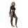 Woman modeling a sexy leopard lace bodysuit with sheer mesh, elegant one-piece erotic lingerie for women.