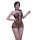 Woman wearing sexy leopard print lingerie set with sheer mesh bodice and elegant design for bedroom wear.