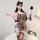 Sexy leopard print lingerie set for women – pure & seductive lace sleep dress with high slit & sheer chest detail