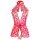 Red lace open-crotch bodysuit with floral patterns and halter neck, perfect for erotic sleepwear.