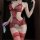 Woman wearing red sheer mesh bodysuit with open crotch, lace trim, and bow details — sexy lingerie for small bust.