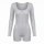 Gray ribbed long-sleeve bodysuit with front zipper, scoop neck, and open-crotch design for stylish confidence.