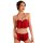 Woman wearing red lace-trimmed lingerie set — seductive sleepwear with matching shorts, cute yet alluring pure-delight outfit...