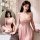 Sexy low-neck lace sleep dress for women – sheer mesh nightgown with floral lace trim, elegant bedroom lingerie set
