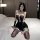 Sexy maid cat lingerie set featuring sheer mesh sleep dress with lace trim and strapless bodice, perfect for women seeking al...