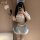 Sexy maid costume lingerie set - seductive sleepwear & bedroom play outfit for women, featuring a charming blue and white out...