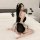 Sexy maid costume set featuring black lace sleepwear with white accents, perfect for women seeking provocative yet elegant sc...