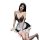Sexy maid costume set featuring black and white dress with ruffles, fishnet stockings, and headband, perfect for role play an...