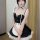 Sexy maid costume featuring underwire push-up bra, flirty french maid outfit for women, lingerie sleepwear set.