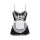 Black and white sexy maid costume with lace trim, corset-style front, and apron; cute alluring sleep dress for role play, plu...
