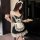 Sexy maid costume for women featuring lace mesh backless design, tight-fitting european style uniform with corset detail and ...