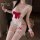 Sexy maid costume for women featuring lacy design with red bows, ruffles, and pure temptation aesthetic.