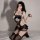 Sexy maid costume for women featuring playful kitten design, open-crotch style, and seductive sleepwear outfit with lace deta...