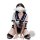 Woman in sexy maid costume with sheer stockings and tight fit, plus size transparent lingerie set for role play.
