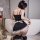 Sexy maid costume for women featuring a black dress with lace trim and bow detail, perfect for role play and couples fun.