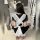 Sexy maid costume for women featuring sheer lace, ties, and apron set, perfect for seductive role play outfits.