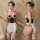 Sexy maid costume for women featuring an open-crotch design, black bodice with lace details, white apron, and stockings, perf...