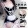 Woman wearing black and white lace maid costume with apron, garter stockings, and bow details. plus size lingerie sleep dress...