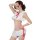 Sexy maid costume for women featuring a white ruffled top and skirt with red bows, perfect for seductive sleepwear outfits.