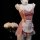 Pink and white sexy maid costume set with steel-boned push-up top, flirty apron, and lace trim.