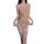 Sheer pink maid lingerie set with lace trim, backless design, and matching thigh-high stockings for women.